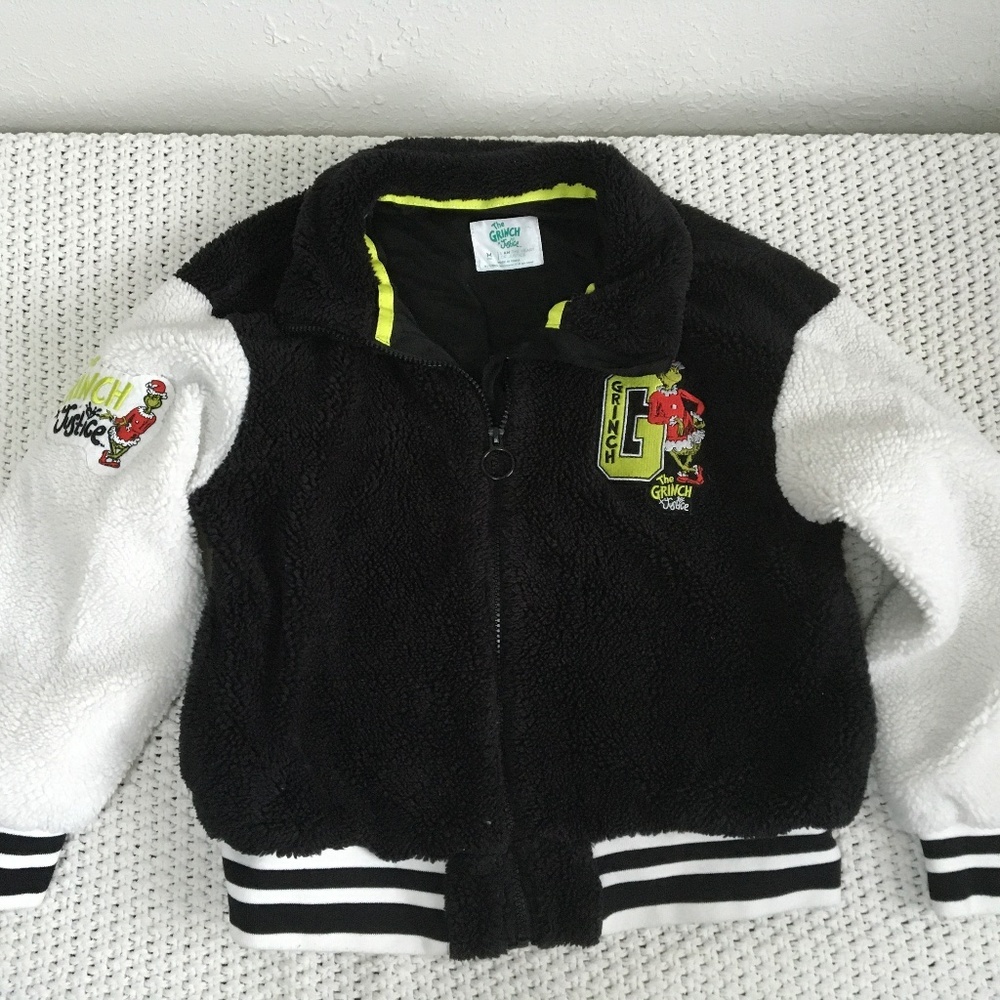 JUSTICE GRINCH VARISTY SHERPA JACKET GIRLS SIZE MEDIUM